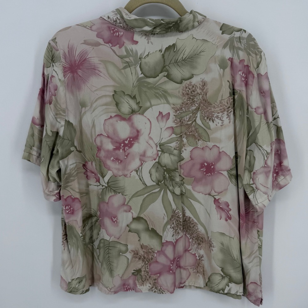 Jamaica Bay Silk Rayon Floral Shirt Womens 1X Green Pink Excellent Tropical Top - Picture 3 of 4